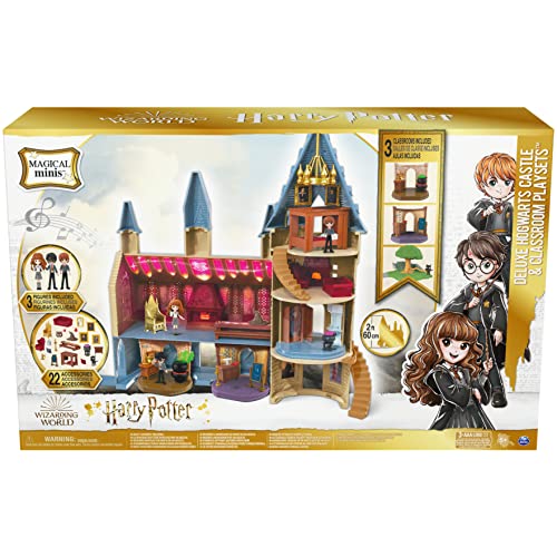 Wizarding World Magical Minis Amazon Exclusive Deluxe Hogwarts Castle and 3 Classroom Playsets with 22 Accessories 3 Figures Lights and Sounds (Only Available On Amazon)