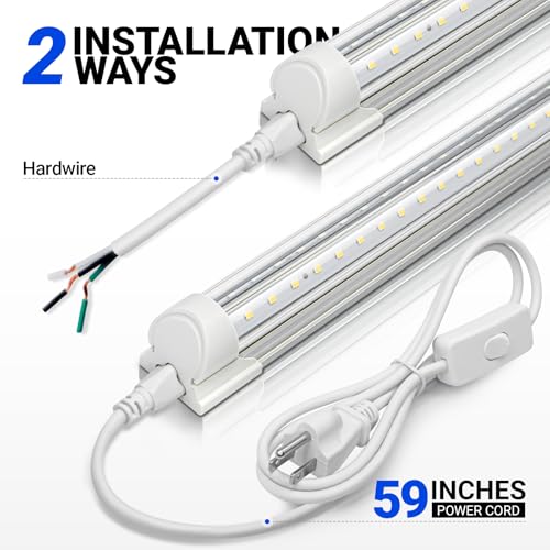 Image of Barrina LED Shop Lights, 3FT 30W 4600LM 6500K, Super Bright High Output Linkable for Workshop, V Shaped Clear Cover T8 LED Shop Light for Garage, 3 Foot (Pack of 6)