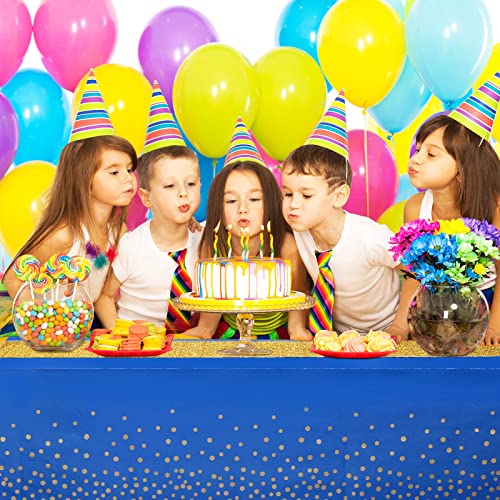 Image of Irenare 2 Pcs Blue and Gold Tablecloth and Sequin Table Runner Set Polka Dots Confetti Table Cover Dining Plastic Tablecloths Glitter Decorations for Birthday Wedding Anniversary Party Supplies
