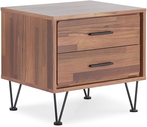 Acme Deoss Mesita de noche rectangular de madera con 2 cajones con patas en forma de V en nogal