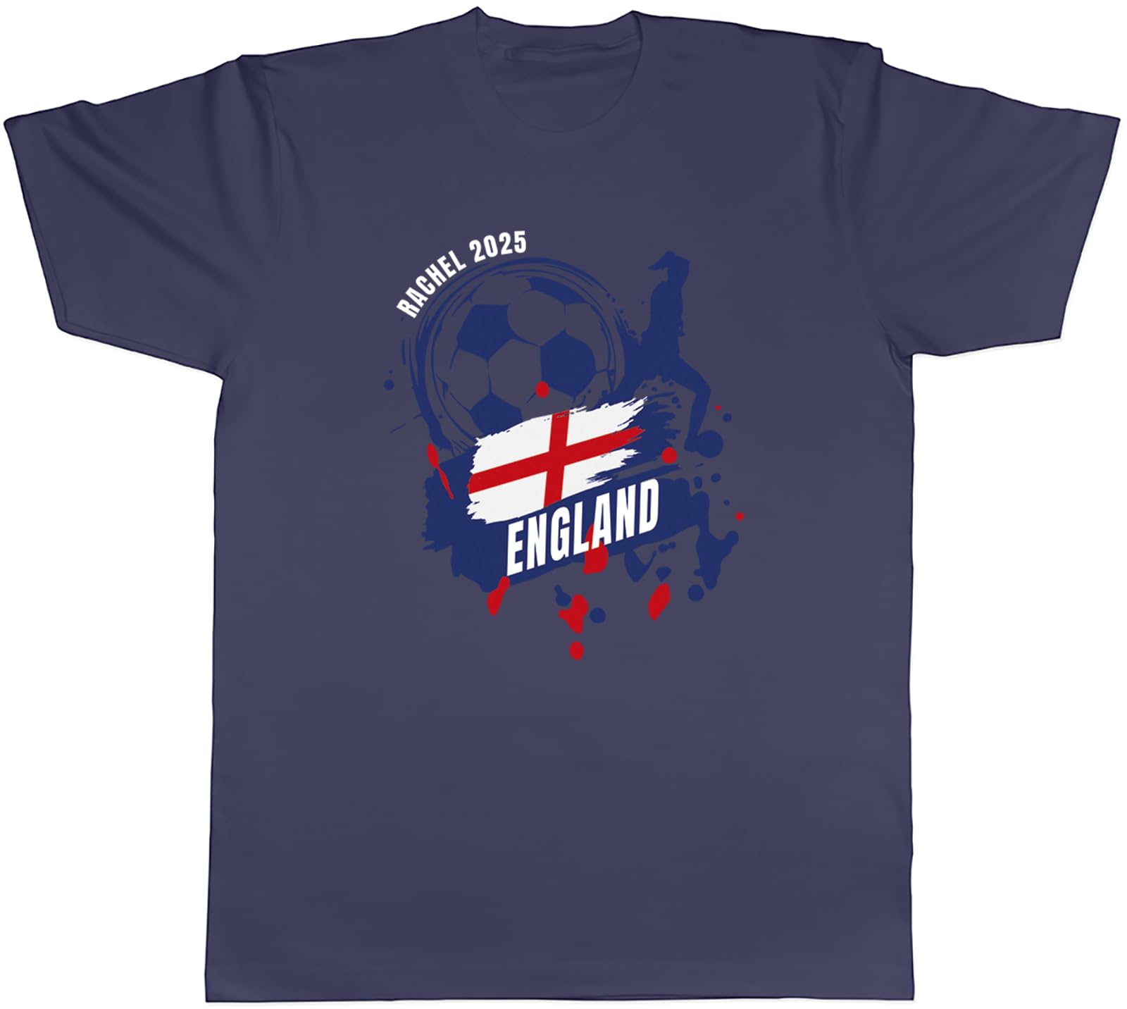 Shopagift Personalised England Football Supporter Fan 2025 Mens T-Shirt Tee Navy Blue