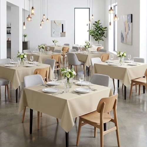 Image of sancua Natural Square Tablecloth 60x60 Inch Fabric Card Table Cloth, 2 Pack