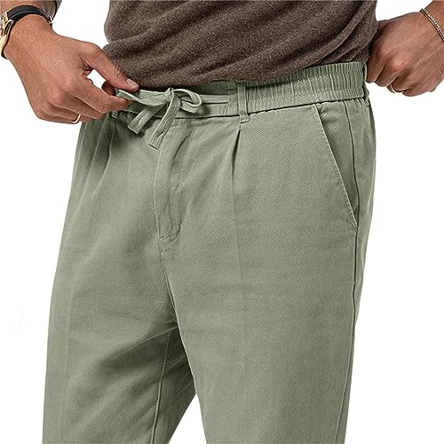Men's Tapered Linen Pants Lightweight Breathable Casual Elastic Waist Slim Fit with Pockets for Beach Yoga Business4