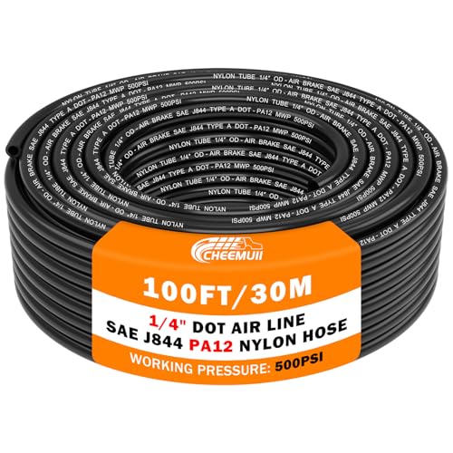 Image of CheeMuii 100 FT 1 /4 DOT Air Line 1 /4 inch PA12 Nylon Pneumatic Tubing 30.5 Meter 1 /4 Inch OD Pneumatic Air Tubing Pipe Hose Line for Semi Truck Trailer or Industrial Air System