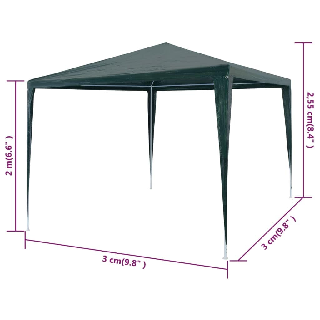 Tente de réception 3x3 m en PE Vert avec Cadre en Acier résistant aux UV et à l'eau idéal pour Jardin terrasse Patio Camping Plage et réceptions en extérieur