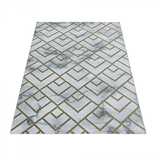 Tapis marbré à lignes dorées antidérapant et facile à laver