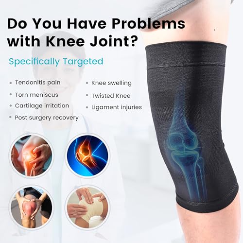 Image of Knee Compression Sleeves, 1 Pair, Can Be Worn Under Pants, 20-30mmHg Strong Support Knee Brace for Unisex, Knee Support for Meniscus Tear, Arthritis, Pain Relief, Injury Recovery, Daily Wear,Black 3XL
