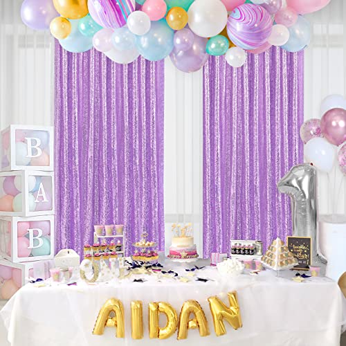 Image of Sparkly Sequin Backdrop Curtain 4 Pcs 2ftx8ft Wedding Party Backdrop Lavender Sequence Sequin Photo Booth Backdrop