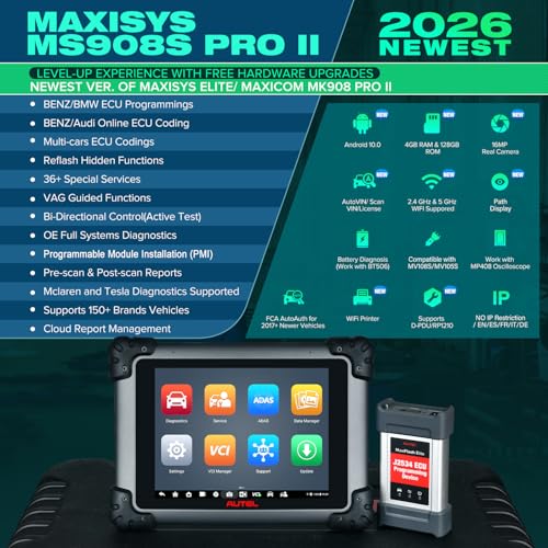 Autel MaxiSYS MS908S PRO II Scanner: 2026 Same as MSUltra MS919 Elite II PRO w/ J2534 ECU Function, Bidirectional Scan Tool, Up of MK908 Pro II MK908P MS906MAX, 4000+ Test, 40+ Reset, OS10 4/128G, FCA - Image 4
