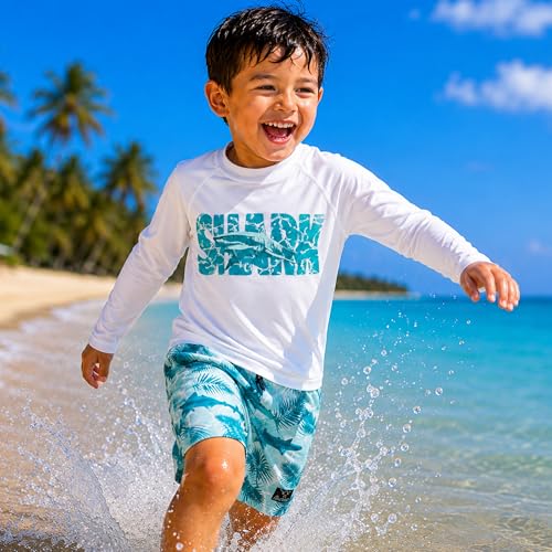 Image of Big Chill Boys Rash Guard Set - 2 Piece UPF 50+ Boys Swim Trunks & Long Sleeve Boy Swim Shirt Youth Bathing Suit Swimwear Set