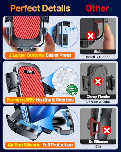 Image of YRU[True Upgrade for Safety Car Phone Holder Mount [Patent & Military-Grade] Dashboard Cell Phone Holder for Car Vent Windshield Phone Stand for iPhone 17 16 15 14 13 Pro Max Truck Samsung, Light Red