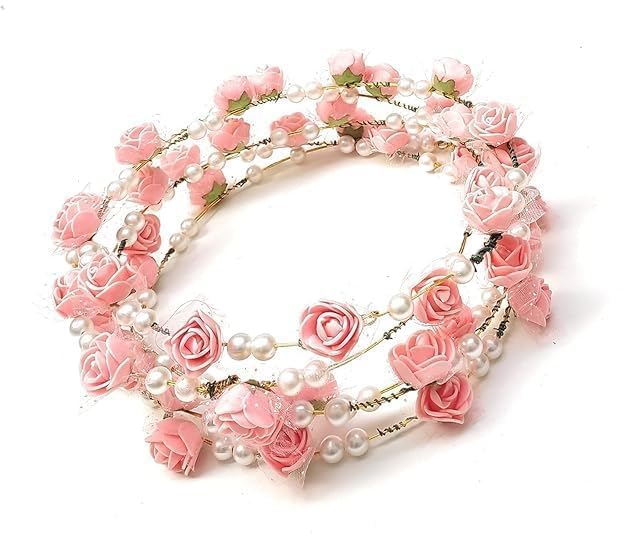 Artificial Floral Headpiece Roses Wedding Bridal Beach Party Headpiece Wreath Crown Tiara (Pack of 2) (Peach)-image-25