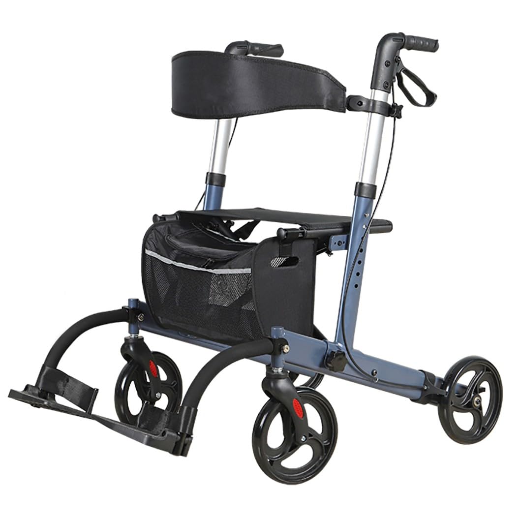 andador para exteriores,Andadores para Ancianos 4 Ruedas con Asiento,Andador para ancianos de aluminio plegable,Con pedal,con Frenos de Maneta A
