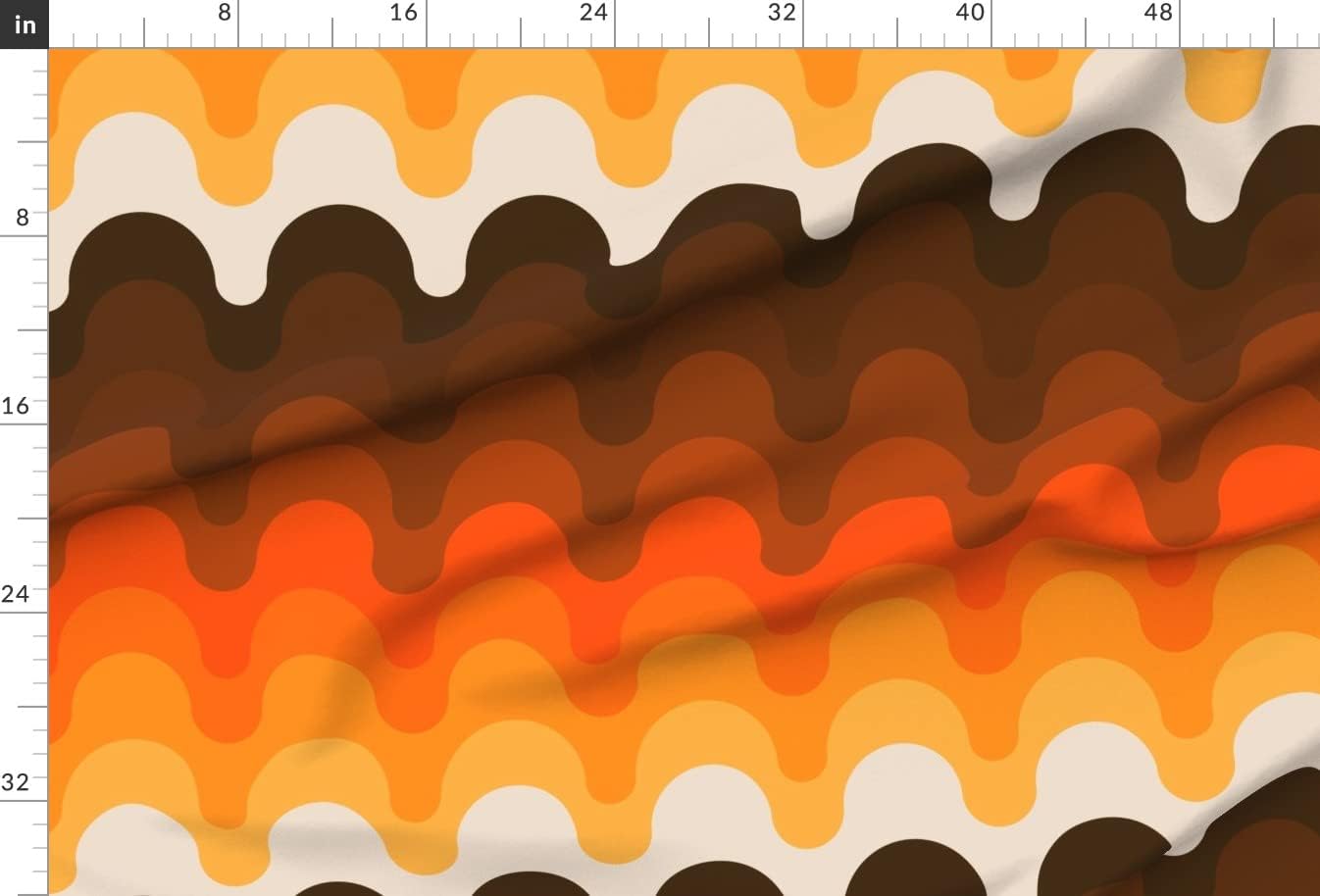 Spoonflower Fabric - Retro Abstract Vintage Seventies Bold Waves 1970S Sunset Warm Colors Printed on Satin Fabric by The Yard - Sewing Lining Apparel Fashion Blankets Decor