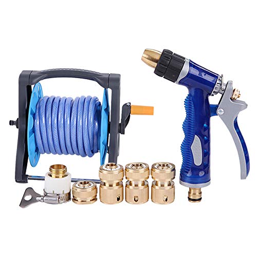 Household Sea Blue Car Wash Water Gun Set Water Gun Storage Rack Hose Gardening High Pressure Car Wash Water Gun Set,10m