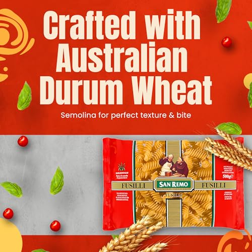 Image of San Remo Fusilli Pasta 500g | | High Protein & Fibre | Vegetarian | Quick Cooking| Non-Sticky | Authentic Italian Taste (Pack of 2)