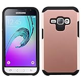 Samsung Galaxy Express 3 (AT&T) Case, BornTech Dual Layer Shockproof Armor Protector Cover Case, Accessory For Samsung Galaxy J1 (2016) / Samsung Galaxy AMP 2 (Black/Rose Gold)