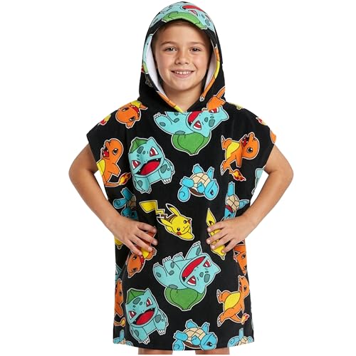 Pokémon Toallas Baño con Capucha para Niños Adolescentes Kawaii Toalla Poncho Piscina Playa Poncho Toallas Algodon Regalo Niños (Multi, 10-13 Años)