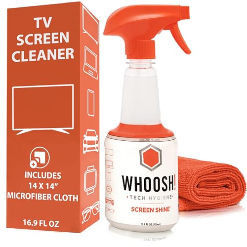 WHOOSH! Pro 16.9 fl oz Refillable TV Screen Cleaner & Microfiber Cloth - Streak-Free Cleaner for...