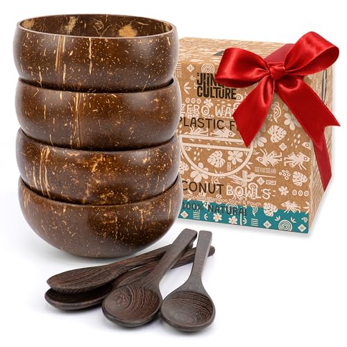 Jungle Culture® Kokosnuss Schalen 4er Set mit Holzlöffeln &...
