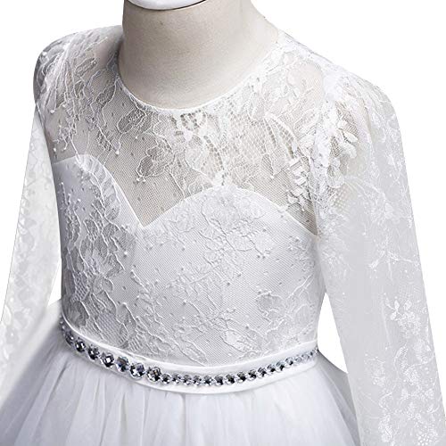 Girls 3/4 Sleeves Floor Length Tulle Vintage Lace Bridesmaid Wedding Dress Birthday Pageant Party Evening Gown4