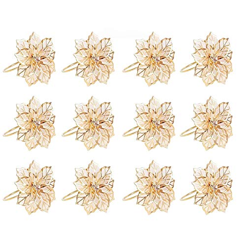 YGSAT 12 Pcs Rond de Serviette,Anneaux de Serviettes de Table Porte-Serviettes en Métal Ajouré Motif Fleur Bague Déco pour Mariage Banquet,Mariage, Dîner, Décoration de Table Cover