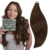 RUNATURE Braun Tape in Extensions Extensions 55cm Lang Tape Echthaar Haarverlängerung Remy Menschenliches 20pcs 50g Tape Extensions Echthaar Hellbraun Farbe #4 Einfarbig Braun