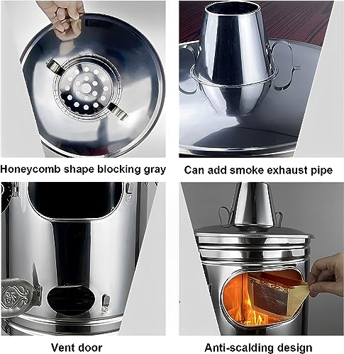 SAZDFY Verbrennungsfass aus Edelstahl, Gartenverbrennungsofen mit Feuerhaken und Unterstützung, zum Verbrennen von Müll, Blättern, Hof und Abfall, Papier (31 x 57 cm)-6