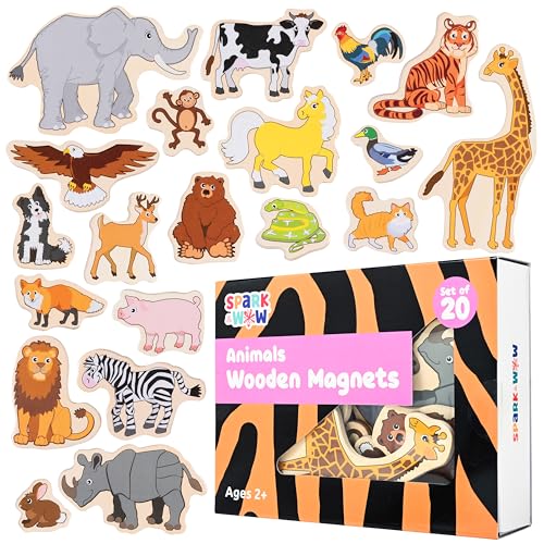 Image of SPARK & WOW Wooden Magnets | Animals, Magnets for Kids Ages 2+ | Open-Ended Play | Adhere to Fridges, Whiteboards and More