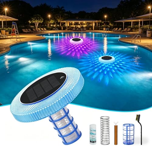 Aogled Solar Pool Ionisator mit Kupferanode Schwimmender Wasserreiniger mit RGB Poolbeleuchtung solarbetrieben reduziert Chlor & Algen für Schwimmbad Spa & Whirlpool