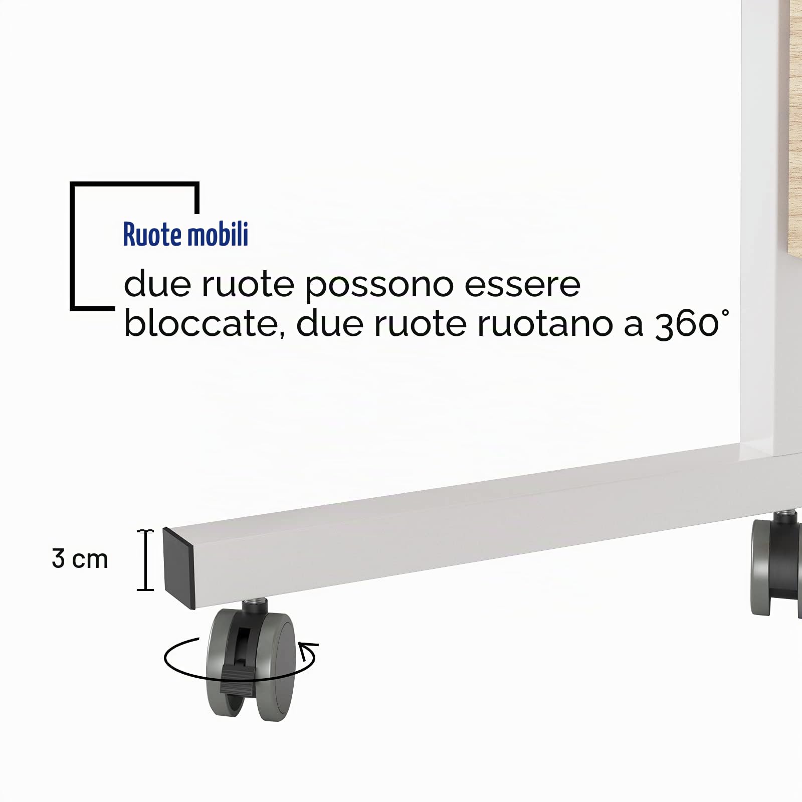 SogesPower Tavolino Ausiliario, Tavolino Ausiliario Piccolo, con 4 Ruote girevoli, Altezza Regolabile, Scrivania per Computer a Forma di C, 80 * 40 * (71-90) cm