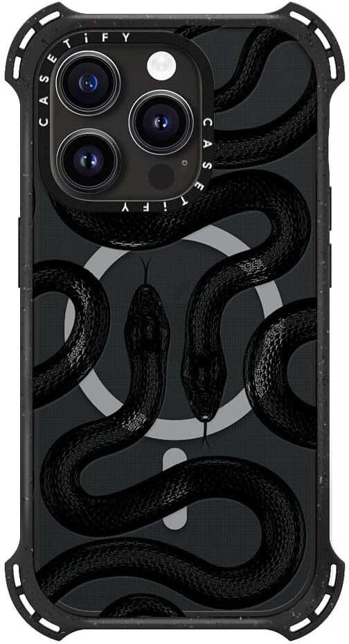 CASETiFY Bounce Case for iPhone 15 Pro [6X Military Grade Drop Tested / 21.3ft Drop Protection/Compatible with Magsafe] - Black Kingsnake - Triple Black