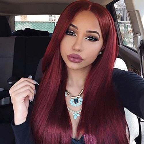 Kmously Long Straight Red Wigs for Women Middle Part Wine Red Synthetic Wig Cosplay Natural Looking Heat Resistant Wigs for Halloween Party 26 Inches