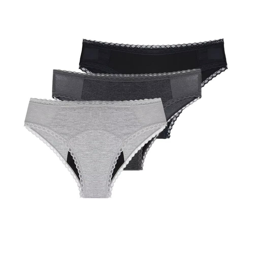 Mutande Mestruali per Donne in Cotone Comode Mutande Post-Parto Flusso Abbondante Anti-perdite Assorbenti 3 Pezzi Grigio/Grigio Scuro/Nero/Nero Xl