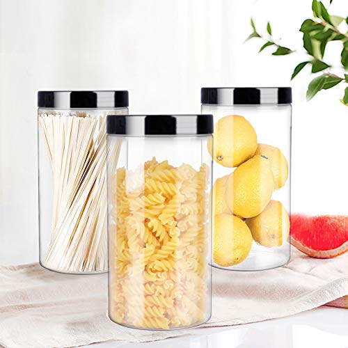 6 Pack 32oz / One Quart Clear Plastic Jars with Black Ribbed Lids. BPA Free PET Food Canisters for Kitchen & Household Storage of Dry Goods, Peanut Butter,Nuts,Cookie,Pie and More.