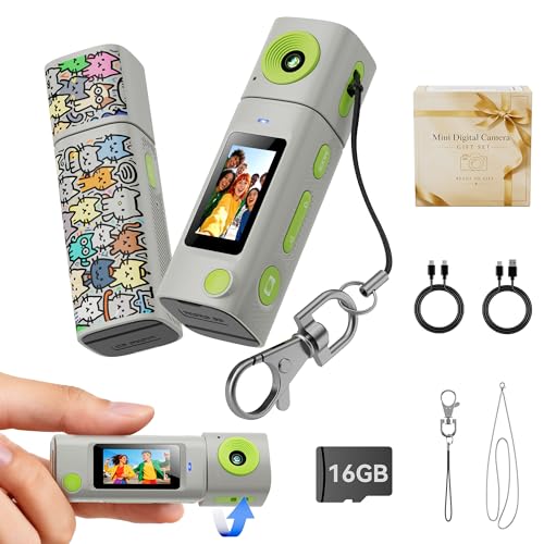 Mini Keychain Digital Camera:2K Digital Mini Camera with 16GB Card,Vintage Keychain Video Camera, 1'...