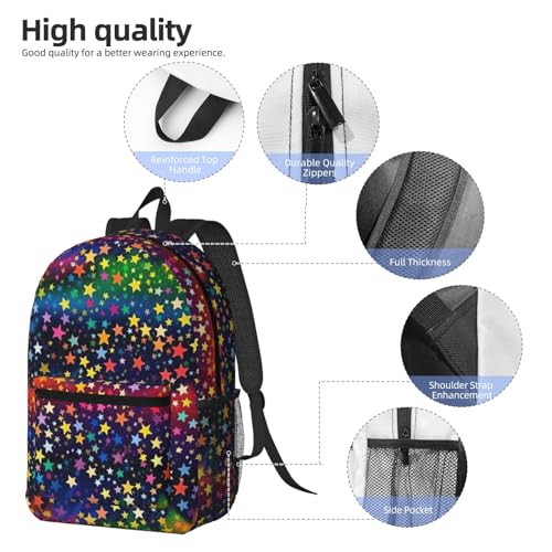 Neon Colorful Stars Fashionable Daypack 17 Inches Zippers Backpack Double Shoulder Bag for Women Men3