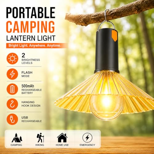 Image of XERGY Portable USB Rechargeable Camping Lantern Lamp - 2 Brightness Levels & Flash Mode, 500mAh Battery, Waterproof Outdoor LED Light with Hanging Hook for Hiking, Tent, Home & Emergency (4 Pack)