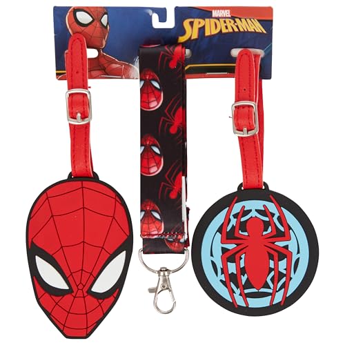 Marvel Spiderman Luggage Tag - Black 3 Piece Luggage Tag and Lanyard Set - Officially Licensed Spiderman Merchendise