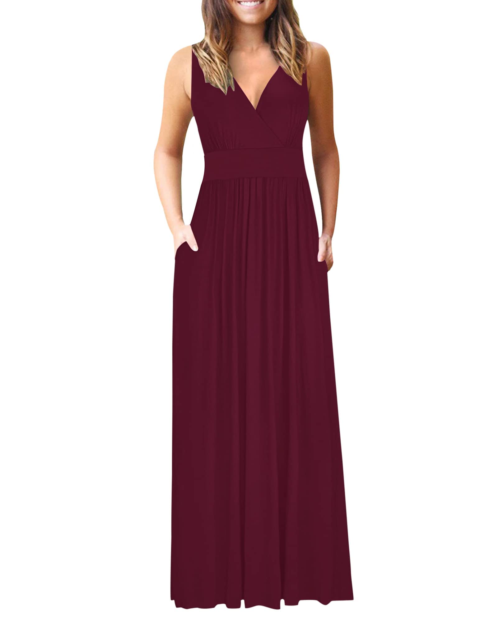 AUSELILY Grande Taille Maxi Noire Robe pour Femme Robe de soirée V Col sans Manches/Manches Courtes/Manches Longues décontractées Robes Longues avec Poches