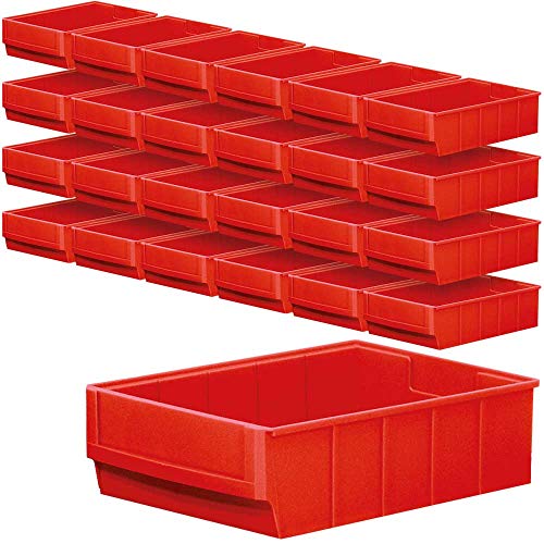 BRB Lot de 24 étagères professionnelles en plastique polypropylène (PP) - Rouge - Qualité industrielle - 300 x 183 x 81 mm (L x l x H)