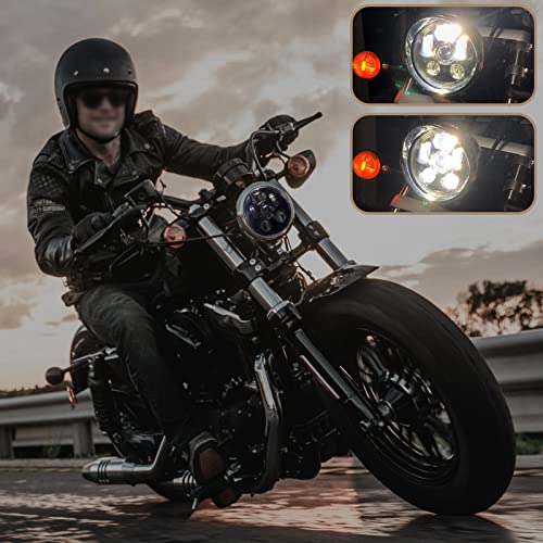 JMTBNO 5,75 Zoll Motorrad Scheinwerfer LED E Geprüft Runde Projektion Scheinwerfer Cafe Racer Scrambler Kompatibel mit Sportster 883 1200 Low Rider Wide Glide Softail Triple