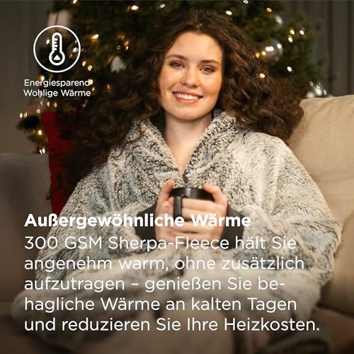 BEDSURE Hoodie Decke mit Ärmeln - Kuscheldecke mit Ärmeln übergroße Pullover Mit Reißverschluss, Sherpa Kuschelpullover Loungewear Sweatshirt Lang, Weihnachtsgeschenke für Frauen Herren Damen, Grau