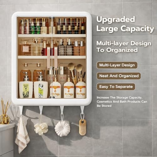 Image of Bathroom Organiser | Wall Mounted Storage Cabinet for Bathroom & Kitchen Essentials, Skincare & Makeup | Organizer Cabinet for Home (White)