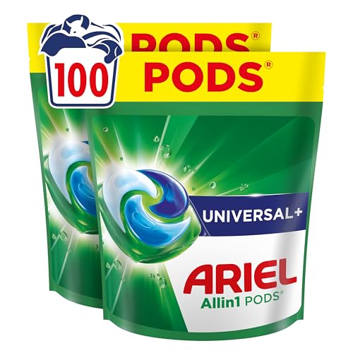 Ariel Waschmittel Pods All-in-1 Flüssigwaschmittelkapseln 100 Wäschen Universal+ Fleck-Weg-Power ab der 1. Wäsche selbst in kaltem Wasser