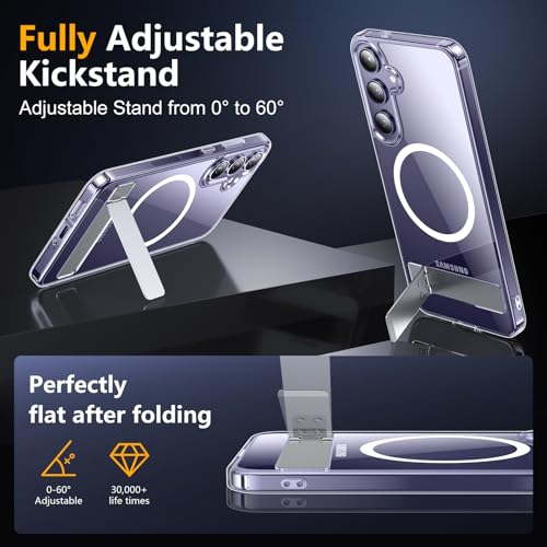 Image of SPIDERCASE Magnetic for Samsung Galaxy S24 Case, [3 Stand Ways][ Military Grade Drop Protection] with Invisible Stand Shockproof Slim Case for Samsung Galaxy S24 6.2 inch, Clear