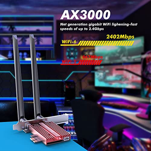 Blueshadow Wifi 6 Card Bluetooth 5.0 With Heat Sink, Pcie Network Card Ax 3000Mbps Ax200 802.11Ax 2.4Ghz/5.8Ghz Wireless Pci Express Wi-Fi Adapters Dual Band Antenna For Windows 10 64-Bit #TOP1