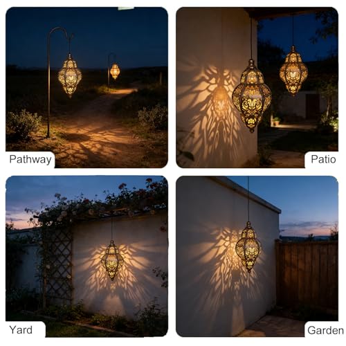 OMRAYTU Hanging Solar Lantern Outdoor Decor, Moroccan Solar Lights for Outside Garden Decorations, Waterproof Metal LED Lanterns Garden Gifts for Mom, Women, Patio, Yard, Mother's Day(Sphere-1 Pack) by OMRAYTU - Used condition - Image 4