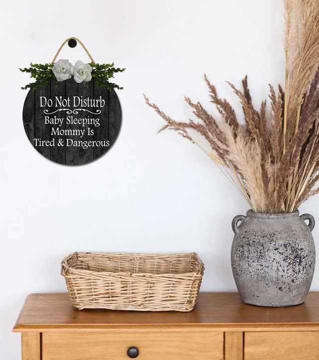 Miniatura 6 de Divertida placa colgante para bebé, letrero de no molestar, colgador redondo de madera para habitación de bebé, guardería, puerta delantera,