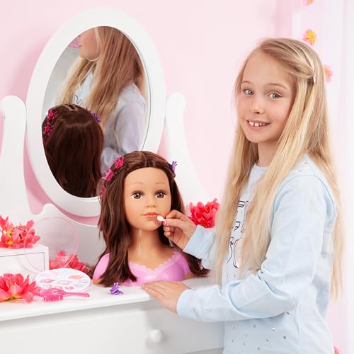 Bayer Design - 90088AK, Charlene Super Model Styling Head, Schminkkopf, Frisierkopf inklusiv Kosmetik und Zubehör, Braune Haare
